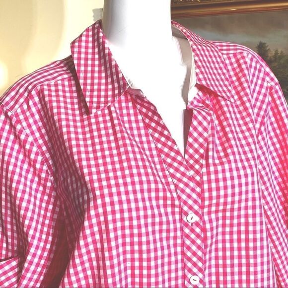 AS NEW Foxcroft No-Iron Pink & White Gingham Shirt - Picture 4 of 8